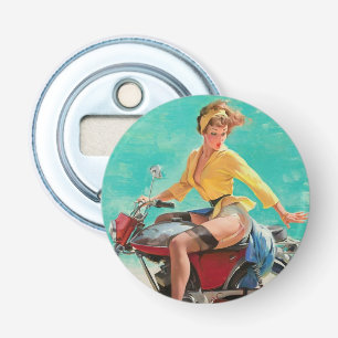 Vintage Retro Elvgren Motorrad-Biker Button-UP Gir Flaschenöffner