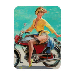 Vintage Retro Elvgren Motorrad Biker Pin-UP Mädche Magnet