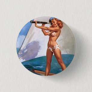 Vintage Retro Elvgren Segeln Segler Pin-up Mädchen Button