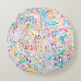 Vintage Retro-Farbenfrohe Blütendarstellung Rundes Kissen