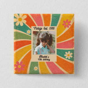 Vintage Retro Farbige Foto Geburtstagsbutton Button