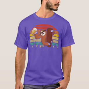 Vintage Retro Faultier beim Biertrinken Lustiges F T-Shirt