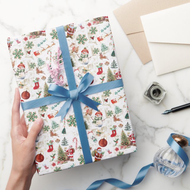 Vintage Retro Festtags-Rot Weihnachten Geschenkpapier (Schenken)