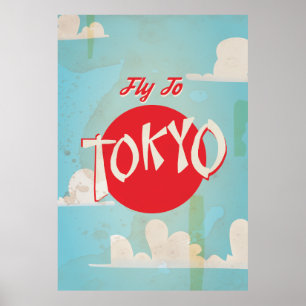 Vintage Retro Fliegen Sie nach Tokio Reiseplakat Poster