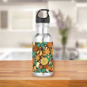 Vintage Retro Flower Power in Braun Edelstahlflasche