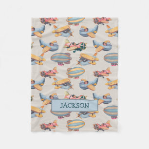Vintage Retro Flugzeug Aviation Pattern Baby Boy Fleecedecke