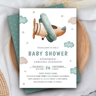 Vintage Retro Flugzeug Süßer Pilot Baby Shower Einladung