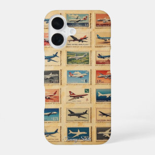 Vintage Retro-Flugzeugstempel iPhone 16 Hülle