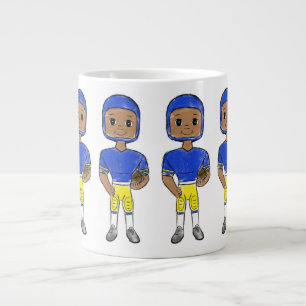 vintage Retro Football Player Blue Yellow Jumbo-Tasse