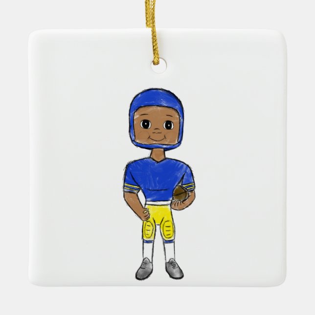 vintage Retro Football Player Blue Yellow Keramikornament (Vorderseite)