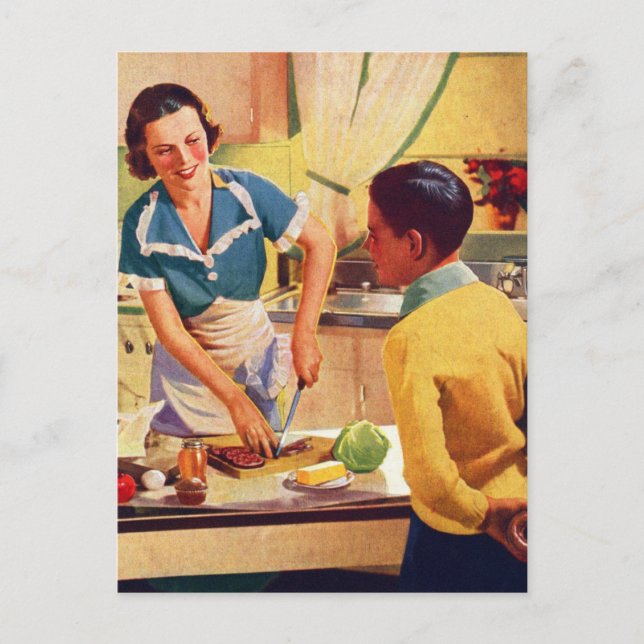 Vintage Retro Frauen 40er Donut Deception Mittages Postkarte (Vorderseite)