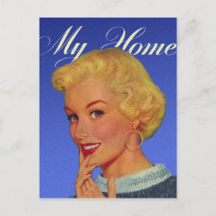 Vintage Retro Frauen 40er Hausfrau Mein Haus Postkarte