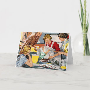 Vintage Retro Frauen-Anzeige ließ uns einen Kuchen Karte