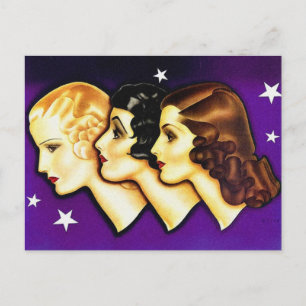 Vintage Retro Frauen Art Deco Drei Frauen Postkarte