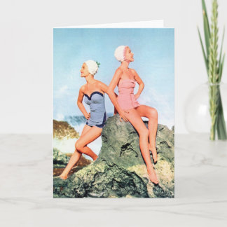 Vintage Retro Frauen-Badeanzüge und Swim-Kappen Karte