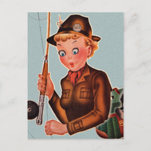 Vintage Retro-Frauen, die aus dem Fischfang flücht Postkarte