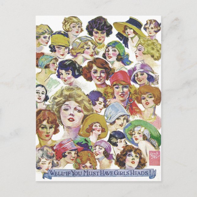 Vintage Retro-Frauen-Faces-Illustration Postkarte (Vorderseite)