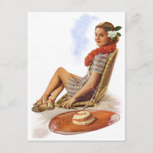 Vintage Retro Frauen Frau Hawaii Urlaub Postkarte