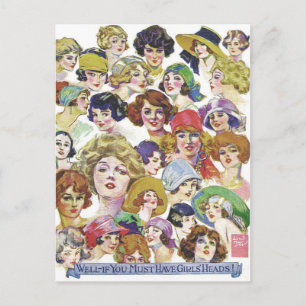 Vintage Retro Frauen Frauen''s Gesichter Illustrat Postkarte