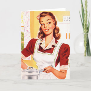 Vintage Retro Frauen Kitsch 50er Küche Magie Karte