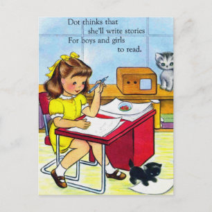 Vintage Retro Frauen Kitsch Dot denkt, sie wird sc Postkarte