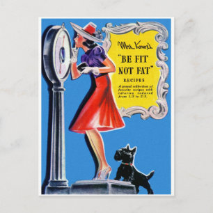 Vintage Retro Frauen Kitsch: Fit statt dick Buch Postkarte