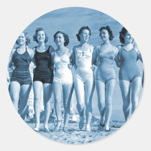 Vintage Retro Frauen Kitsch Surfen Strand Verrückt Runder Aufkleber