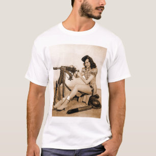 Vintage Retro Frauen Maschinengewehr Mädchen T-Shirt