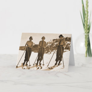Vintage Retro Frauen-Ski fahrender 'Ski gammelt Karte