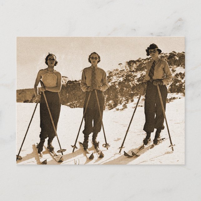Vintage Retro-Frauen Skifahren "Ski Bums 1942" Postkarte (Vorderseite)