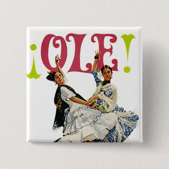 Vintage Retro Frauen-spanische Flamenco-Tänzer Button (Vorderseite)