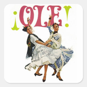 Vintage Retro Frauen Spanische Flamenco-Tänzer Ole Quadratischer Aufkleber
