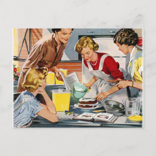 Vintage Retro-Frauen und backen einen Kuchen Postkarte