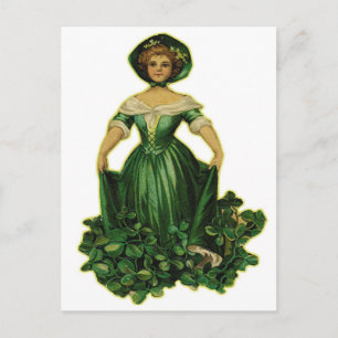 Vintage Retro Frauen viktorianisches Glücksklee Mä Postkarte