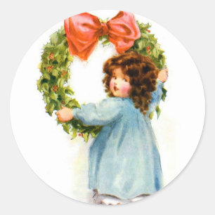 Vintage Retro Frauen Weihnachten viktorianisches M Runder Aufkleber