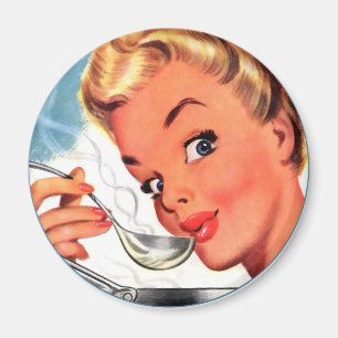 Vintage Retro Frauenkitsch-Suppen bereit! Anzeige Magnet