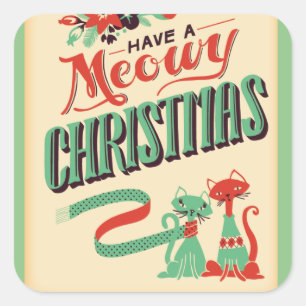 Vintage Retro Frohe Weihnachten mit Miezekatzen Quadratischer Aufkleber