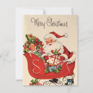 Vintage Retro Frohe Weihnachten Santa Im Schlitten