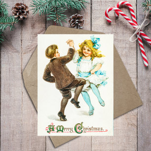 Vintage Retro Fröhliche Weihnachten Süße Kinder Ta Postkarte