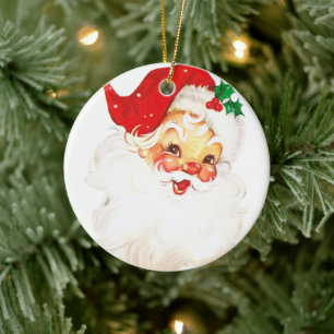 Vintage Retro fröhlicher alter Weihnachtsmann Weih Keramik Ornament