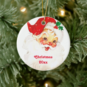 Vintage Retro fröhlicher alter Weihnachtsmann Weih Keramik Ornament