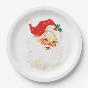 Vintage Retro fröhlicher alter Weihnachtsmann Weih Pappteller