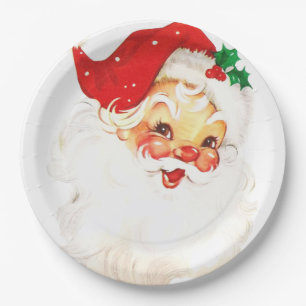 Vintage Retro fröhlicher alter Weihnachtsmann Weih Pappteller