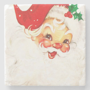 Vintage Retro fröhlicher alter Weihnachtsmann Weih Steinuntersetzer