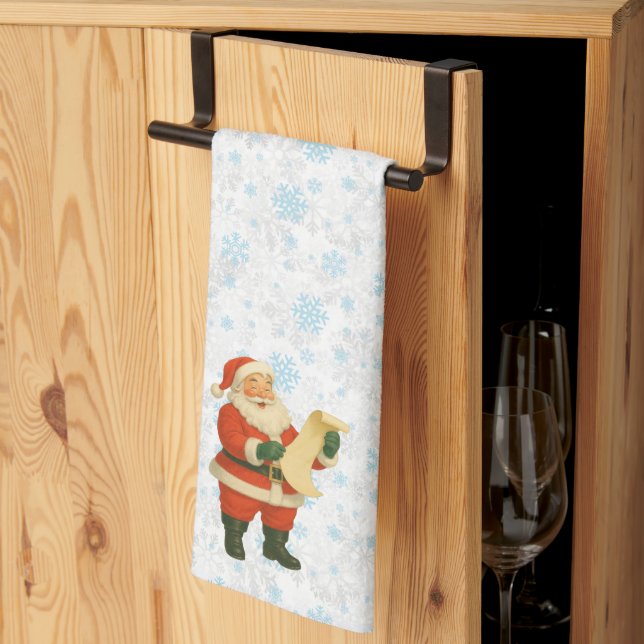 Vintage/retro fröhlicher Weihnachtsmann Geschirrtuch (Drittel gefaltet)