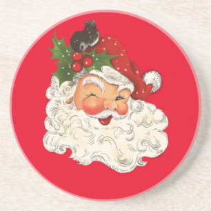 Vintage Retro fröhlicher Weihnachtsmann Weihnachte Getränkeuntersetzer