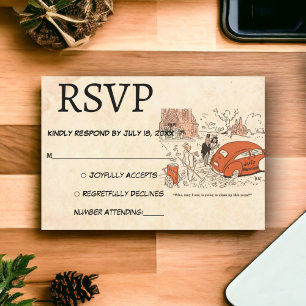 Vintage Retro Funny Bride Groom Alte Rustikale Hoc RSVP Karte