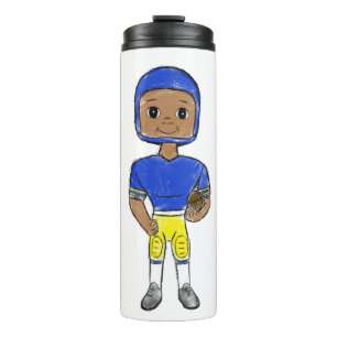 vintage retro Fußballspieler blau gelb einfach Thermosbecher