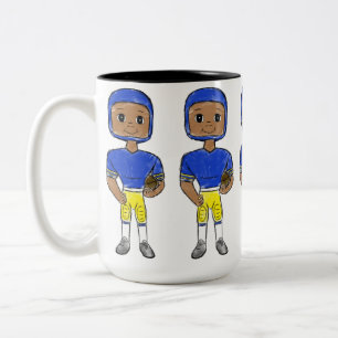 vintage retro Fußballspieler blau gelb einfach   Zweifarbige Tasse
