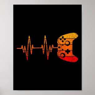 Vintage Retro Gamer Herzschlag-Shirt Lustiges Vide Poster